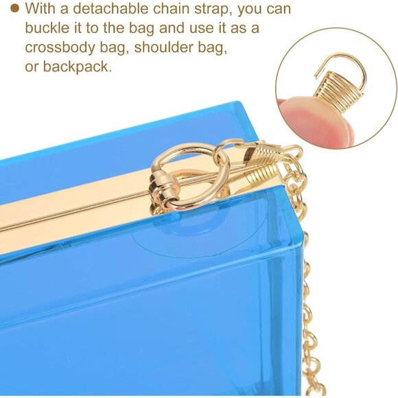 🆕Women Light Blue Acrylic Clear Clutch Bag Square Transparent Crossbody Handbag - Picture 4 of 6